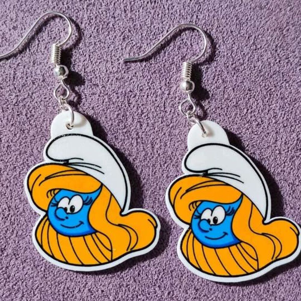 Smurfette Fan Art Earrings-Posts-Gold